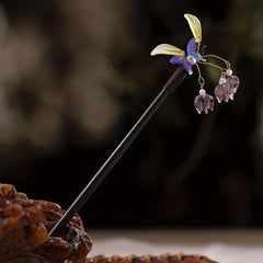 Butterfly Shape Hair Pin With Floral Pendant Chinese Style Hair Stick