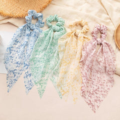 Floral Scarf Scrunchies Hair Ties With Ribbons