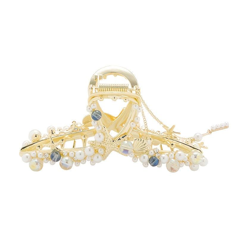 Faux Pearl Tassel Starfish Hair Claw Clip Strong Hold Grip Hair Jaw Clip