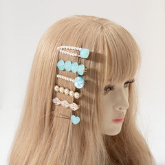 6pcs Love Heart Faux Pearl Acrylic Hair Clip Vintage Hair Accessories