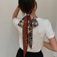 Vintage French Silk Hair Band Bow Knot Scrunchies Elastic Ties