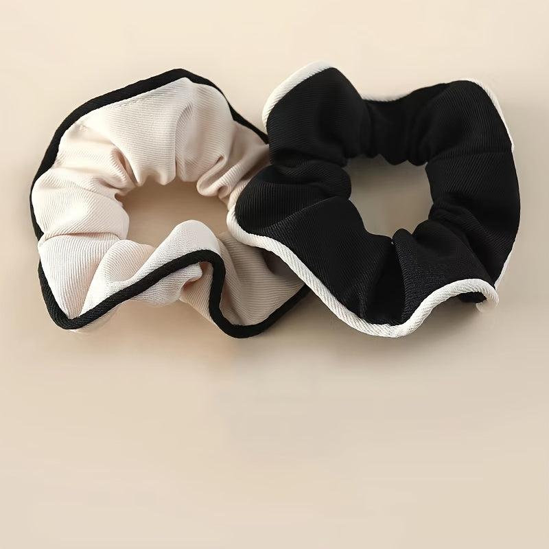 2 French Hair Scrunchies Soft Fabric Vintage Hair Ties