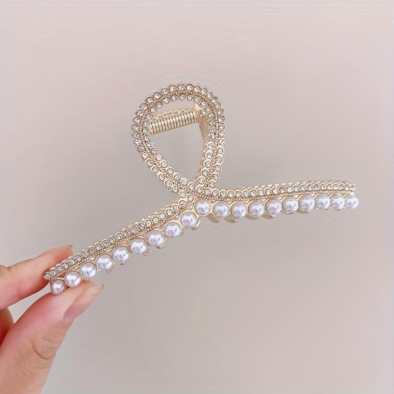 3pcs Twist Rhinestone Hair Claw Faux Pearl Hair Claw Matte Style Hair Claw Set