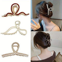 3pcs Twist Rhinestone Hair Claw Faux Pearl Hair Claw Matte Style Hair Claw Set