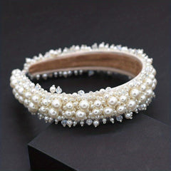 Baroque Faux Pearl Beaded Headband Wide Head Hoop Hair Band Bridal Headdress