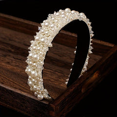 Baroque Faux Pearl Beaded Headband Wide Head Hoop Hair Band Bridal Headdress
