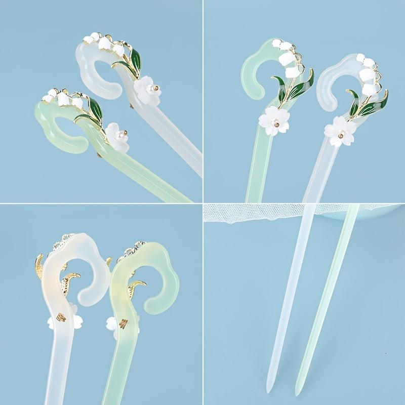 Chinese Style Hairpin Flower Jade Chignon Vintage Hair Accessories