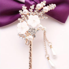 Pearl Rhinestone Flower Hairpin Hair Stick Ponytail Holder