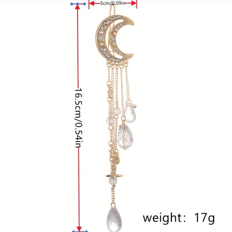 Moon Shape Rhinestone Crystal Pendant Hair Clip Retro Hair Accessories