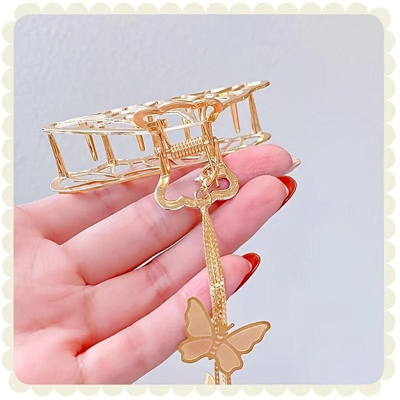 Metal Butterfly Tassel Hair Claw Clip Non Slip Strong Hold Grip Hair Jaw Clip