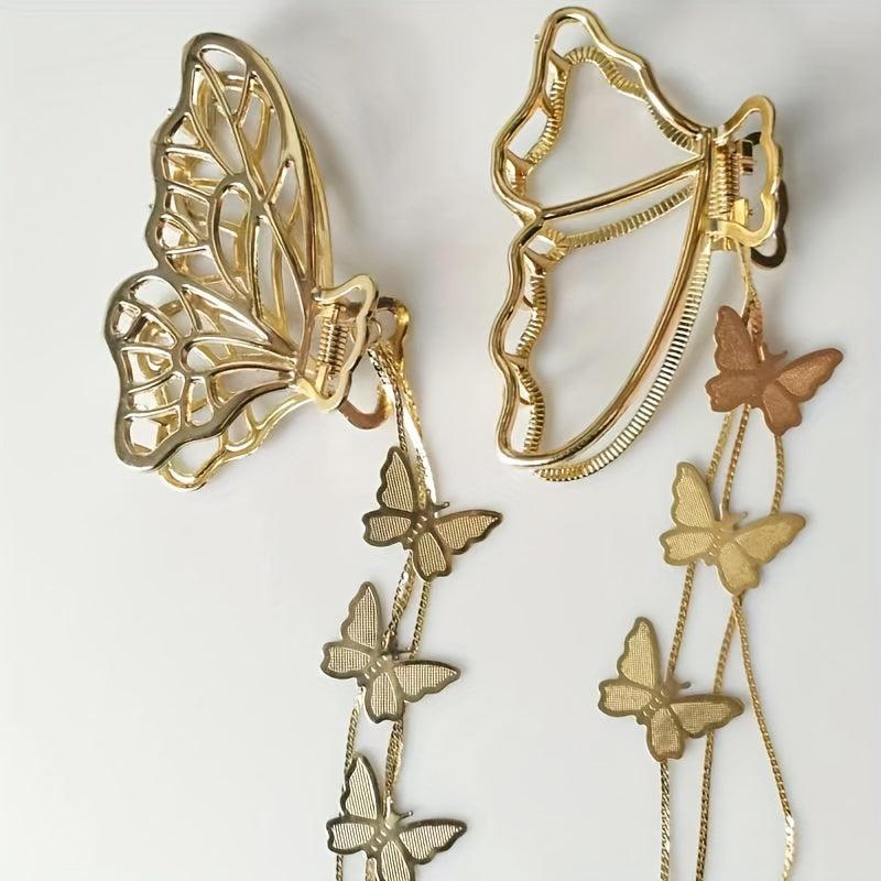 Metal Butterfly Tassel Hair Claw Clip Non Slip Strong Hold Grip Hair Jaw Clip