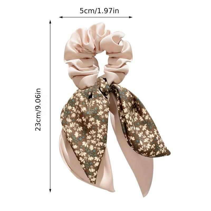 Floral Bow Hair Tie Elastic Scrunchie Large Streamer Hair Accessory for Women