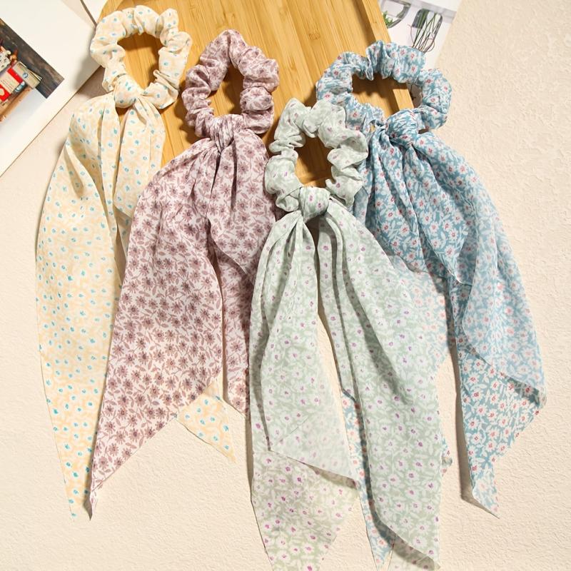 4pcs Vintage Floral Elastic Hair Ties