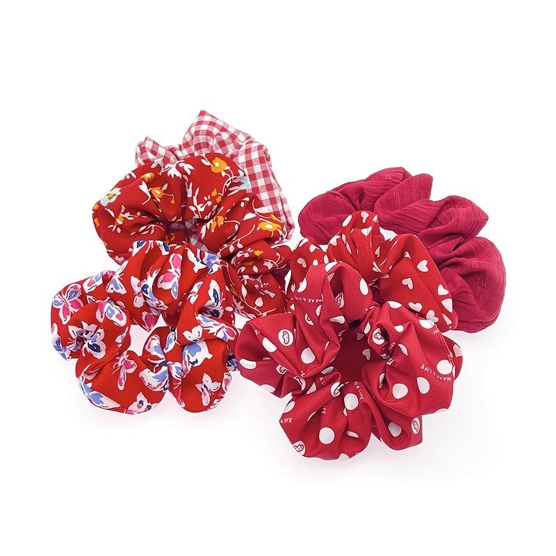 6pcs Floral Chiffon Hair Scrunchies Ties Colorful Elastic Polka Dot & Striped