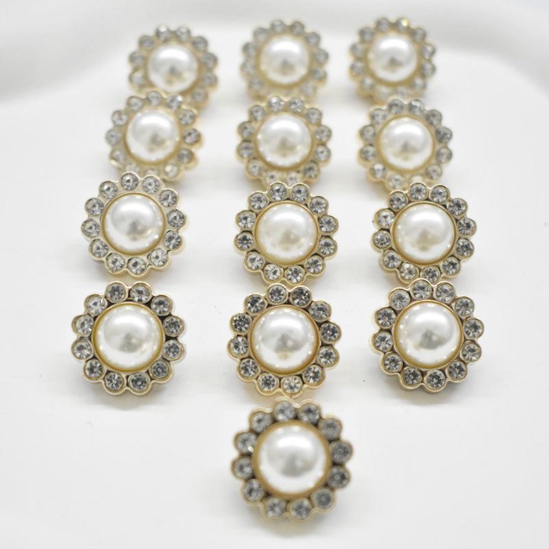 10pcs 1 Golden Rhinestone Pearl Button Women's Accessories