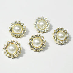 10pcs 1 Golden Rhinestone Pearl Button Women's Accessories