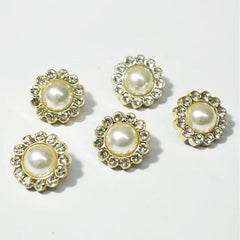 10pcs 1 Golden Rhinestone Pearl Button Women's Accessories