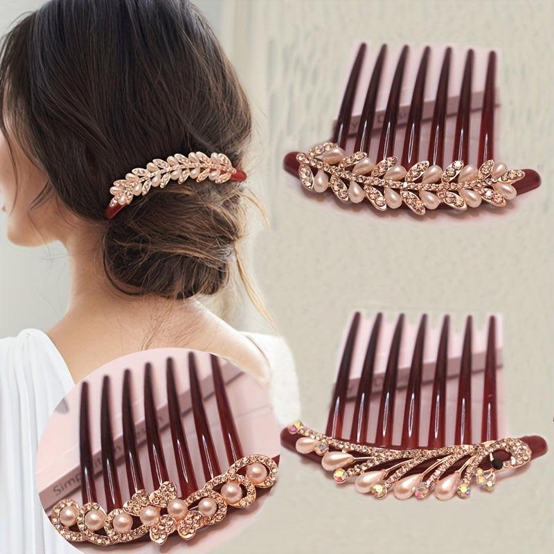 Vintage Faux Pearl Hair Comb Rhinestone Hair Comb Women's Classic Headwear
