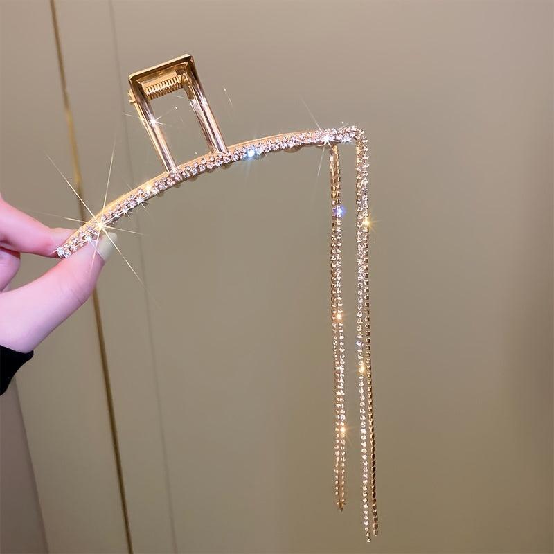Vintage Hair Claw Clip With Tassel Nonslip Rhinestone Hair Clip
