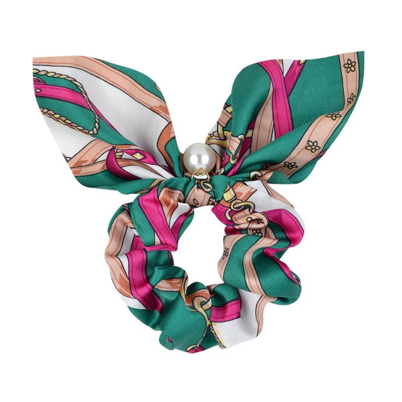 Boho Style Pearl Decor Hair Scarf Scrunchie