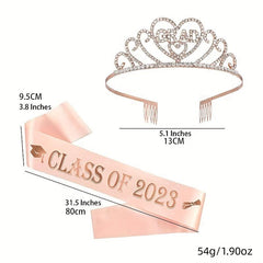 Rhinestone Alloy Tiara Graduation Crown With Belt Senior Year Gift