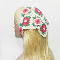 Sweet Flower Crochet Triangle Scarf Headband Hair Accessories