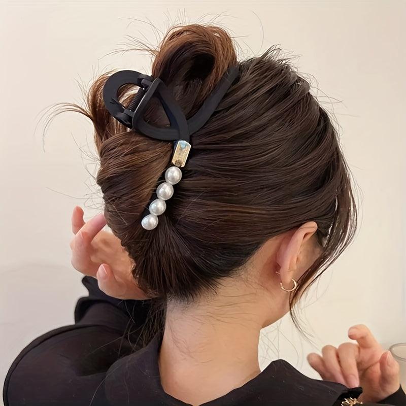 Faux Pearl Hair Claw Nonslip Ponytail Holder for Women