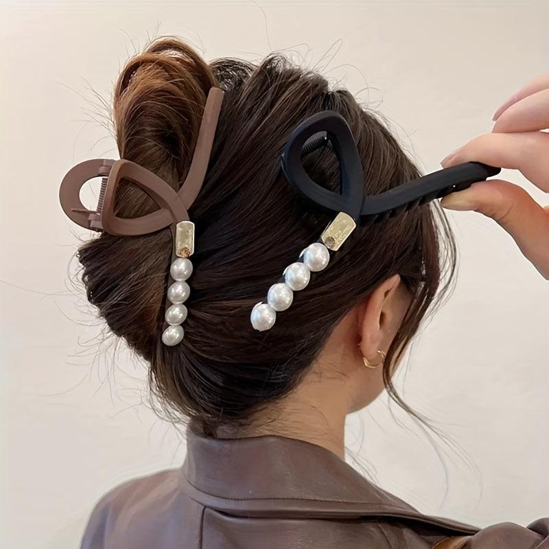 Faux Pearl Hair Claw Nonslip Ponytail Holder for Women