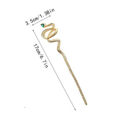 Snake Shape Crystal Hairpin Retro Metal Hair Stick Ponytail Holder