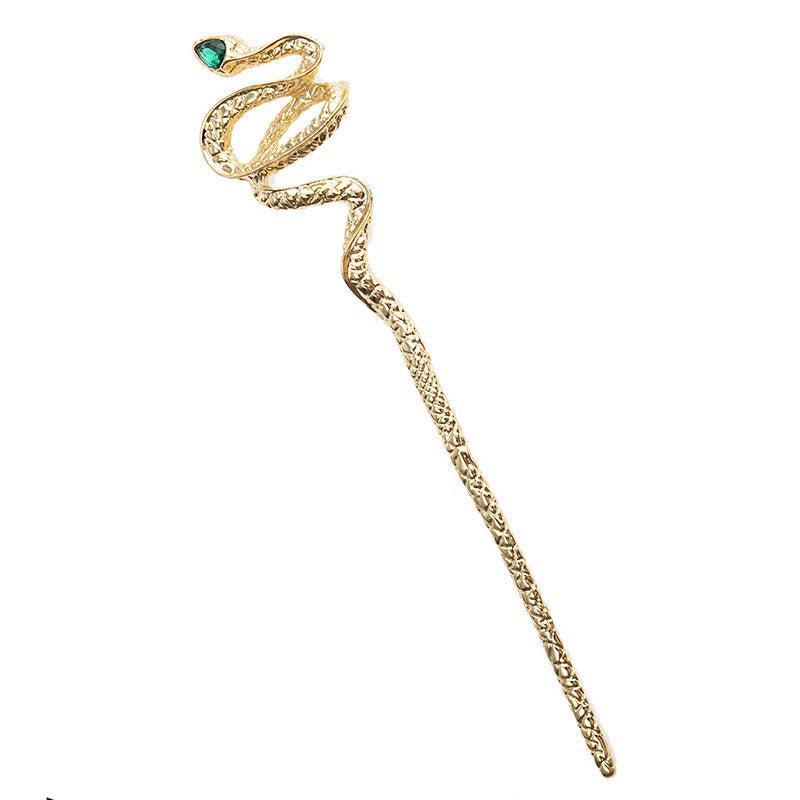 Snake Shape Crystal Hairpin Retro Metal Hair Stick Ponytail Holder
