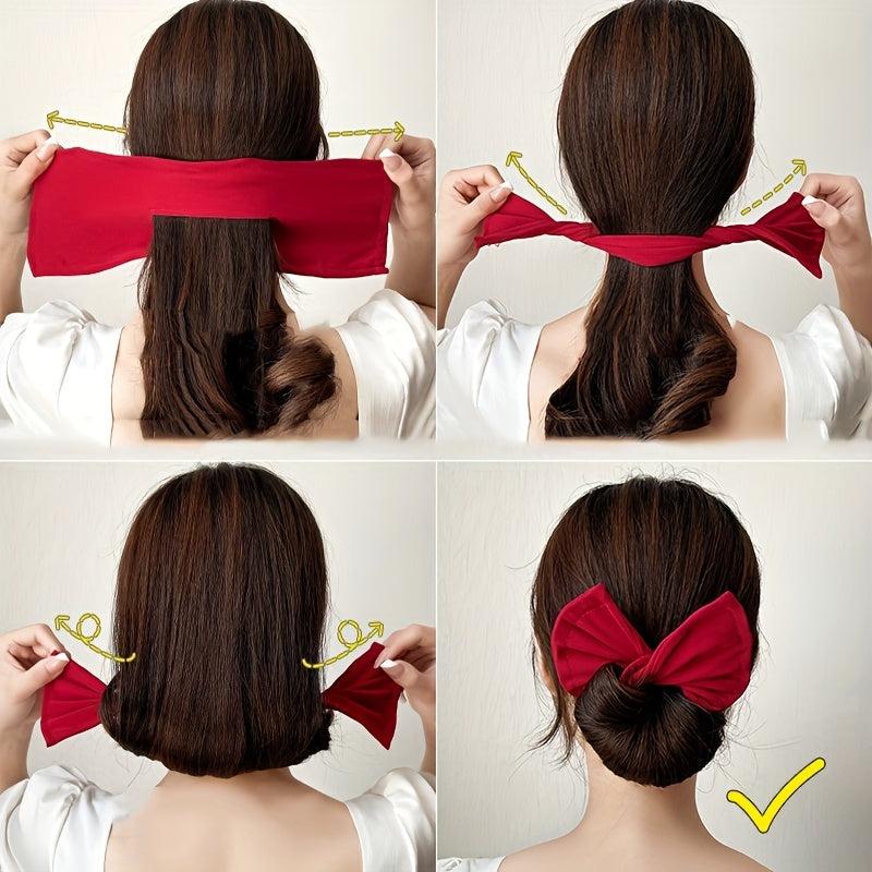 Minimalist Bow Charm Hair Bun Maker Solid Hair Band Magic Styling Accessory