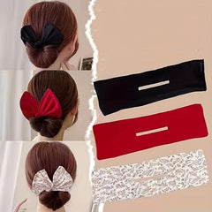Minimalist Bow Charm Hair Bun Maker Solid Hair Band Magic Styling Accessory