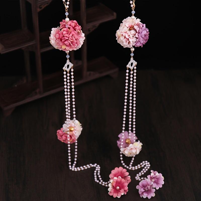 Chinese Style Waist Accessories Hanfu Pearl Tassel Silk Flower