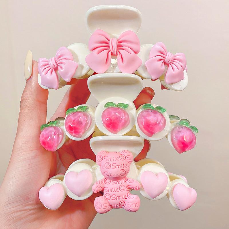 3pcs Peach Pattern Hair Claw Back Head Hair Claw Female Hair Accessories