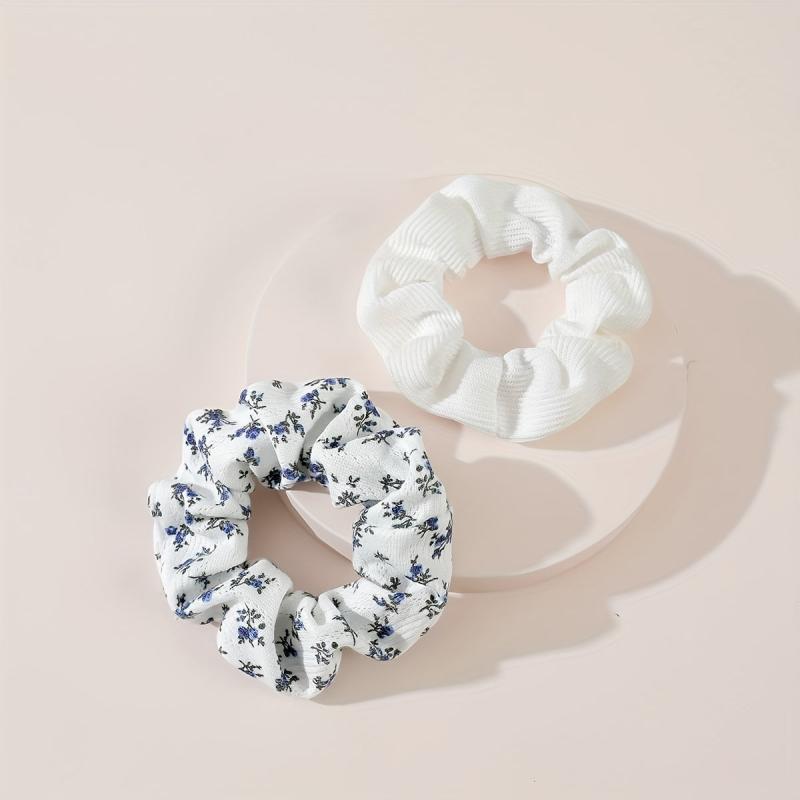 2 Pcs Floral Print Scrunchies Hairbands Ponytail Holder Elastic Hair Ties