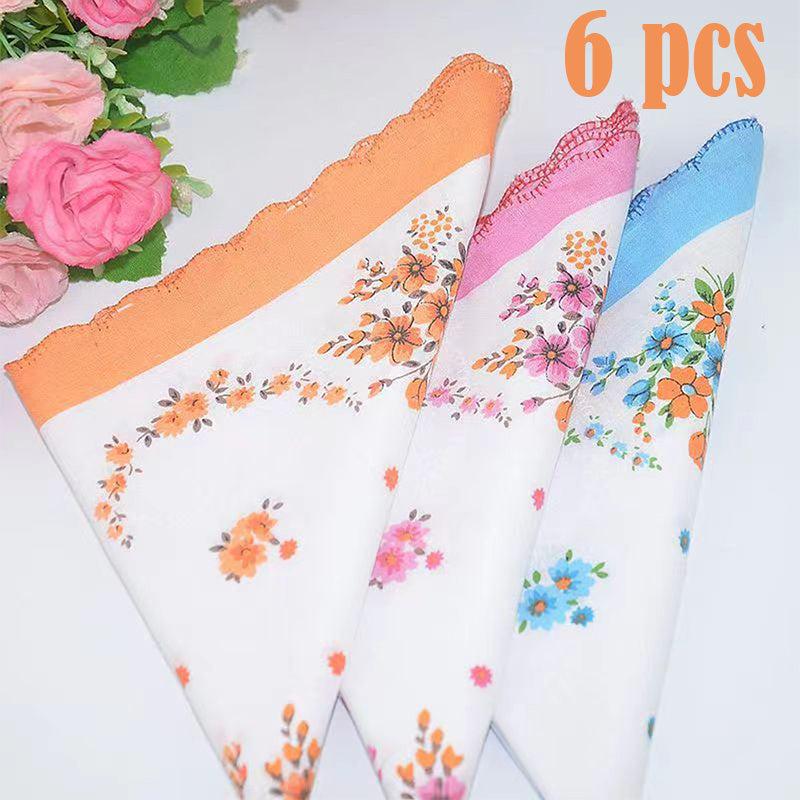 6pcs Ladies Floral Handkerchiefs Portable Pocket Tissue Bandana 3 Colors