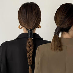 Long Leather Hair Elastics Ties Solid Stretchy Scrunchie Ponytail Holder
