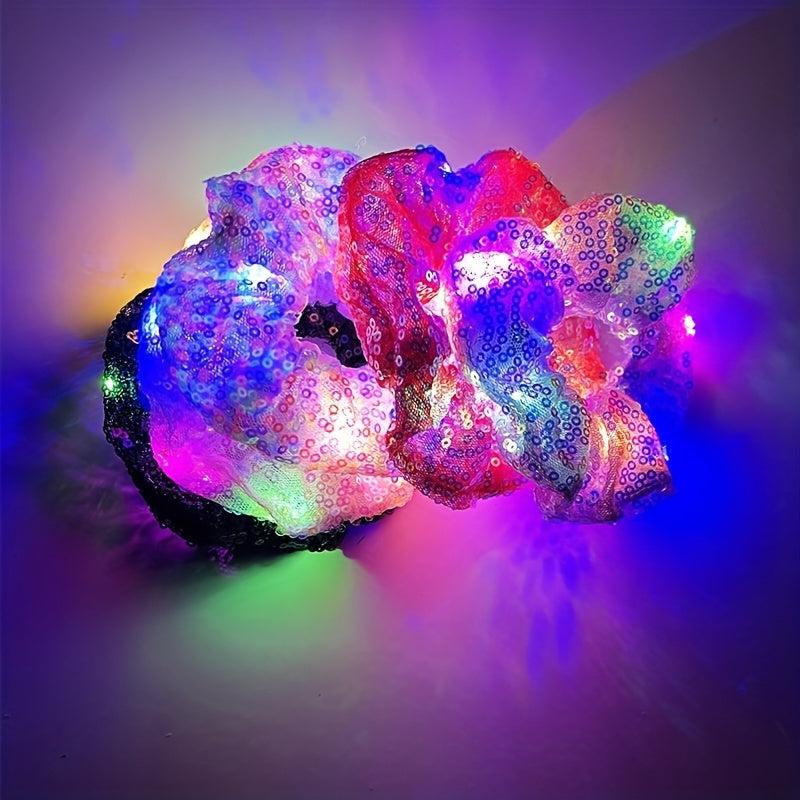 LED Lighting Sequin Scrunchies Hair Tie Bracelet For Halloween Christmas