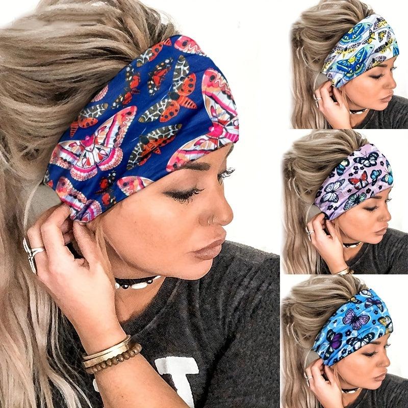 Boho Hair Bands Butterfly Print Headband Bohemian Turban Bandanas