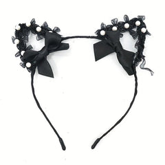Lace Animal Ears Hair Band Ribbon Bow Cat Ears Decor Headband