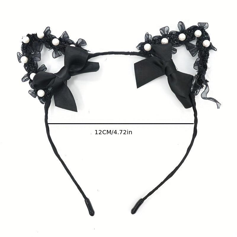 Lace Animal Ears Hair Band Ribbon Bow Cat Ears Decor Headband