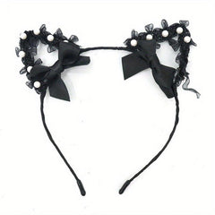 Lace Animal Ears Hair Band Ribbon Bow Cat Ears Decor Headband