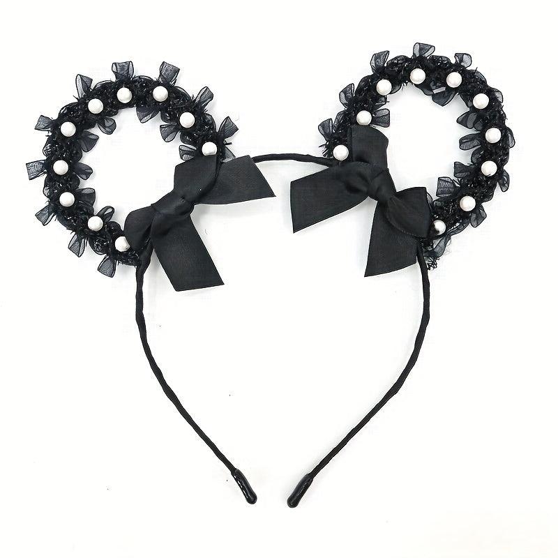 Lace Animal Ears Hair Band Ribbon Bow Cat Ears Decor Headband