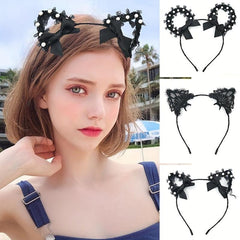 Lace Animal Ears Hair Band Ribbon Bow Cat Ears Decor Headband
