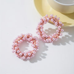 2pcs Faux Pearl Beaded Hair Tie Elastic Hair Ring