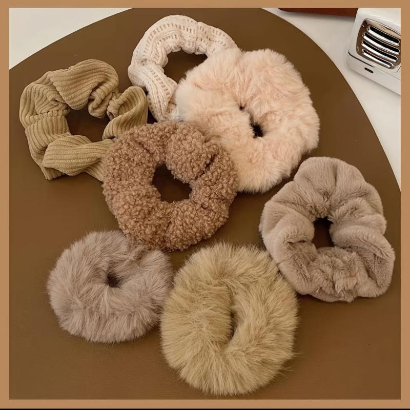 7pcs Women Plush Fur Hair Scrunchies Ponytail Holder Hair Ties