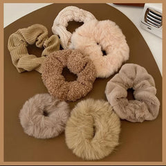 7pcs Women Plush Fur Hair Scrunchies Ponytail Holder Hair Ties