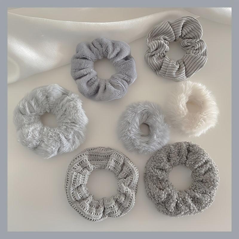 7pcs Women Plush Fur Hair Scrunchies Ponytail Holder Hair Ties