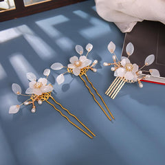 Vintage Flower Faux Pearl Hair Pin U Shaped Chignon Wedding Bobby Pins