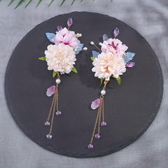 Chinese Style Flower Headpiece with Beaded Pendant Hair Accessories